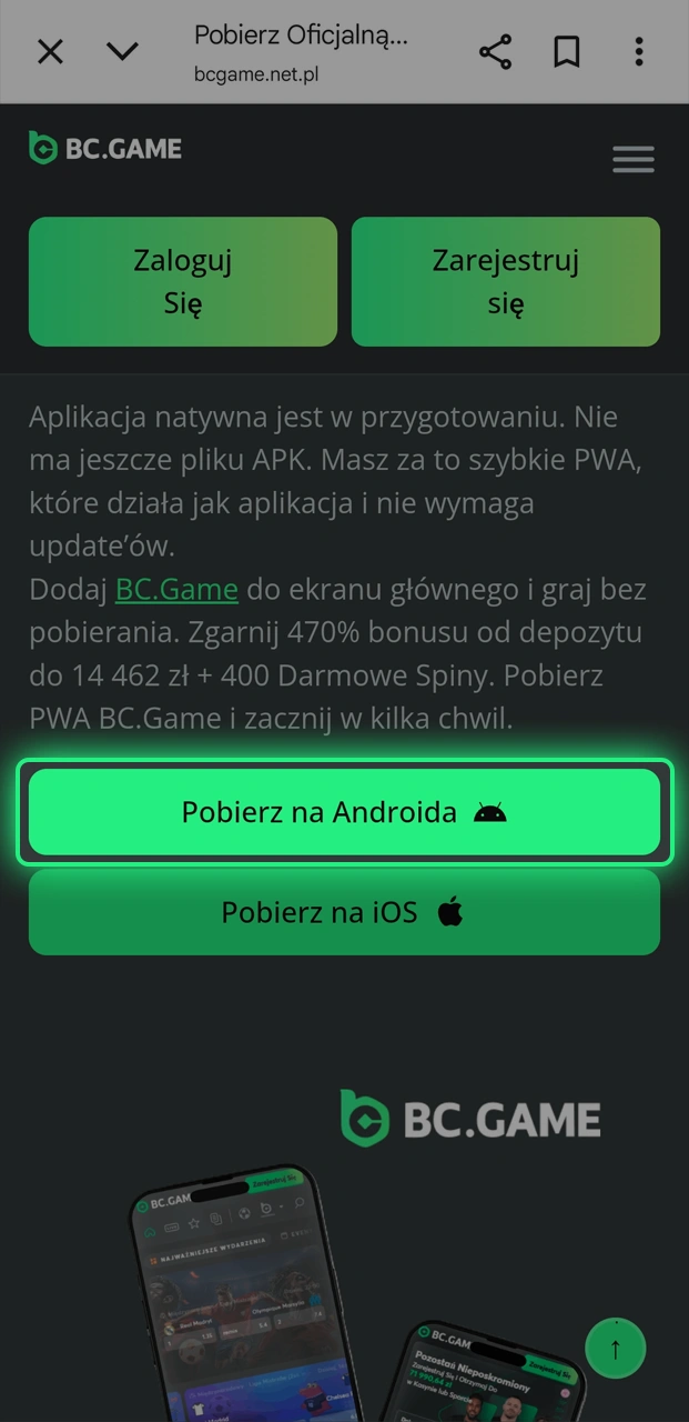 Zobacz, jak pobrać BC.Game na Androida krok po kroku.