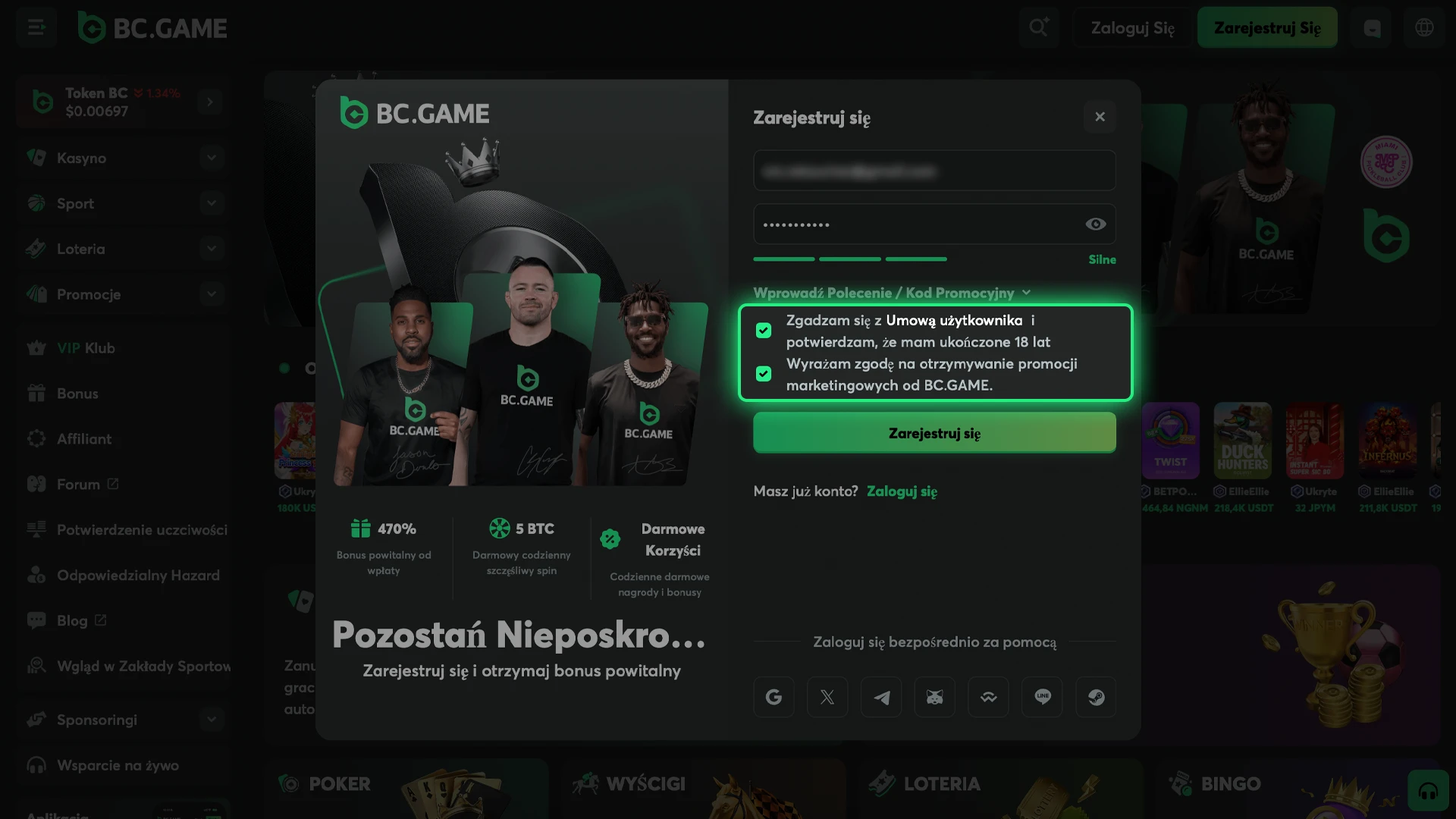 Dowiedz się, jak zatwierdzić zgody przy rejestracji w BC.Game.