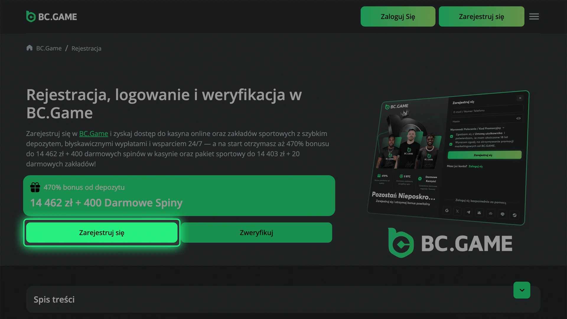 Dowiedz się, jak rozpocząć rejestrację w BC.Game klikając przycisk.