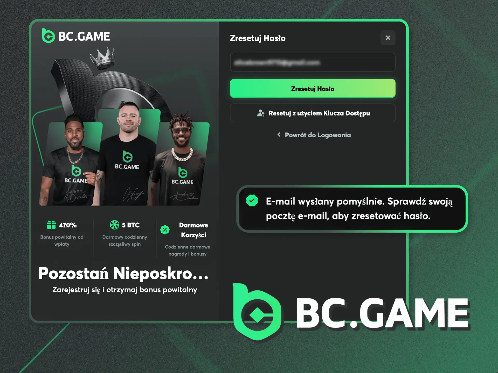 Zresetuj hasło i odzyskaj dostęp do konta BC.Game.