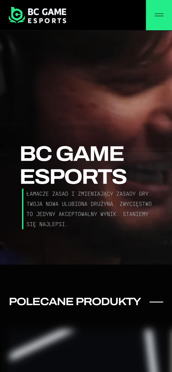 The official BCGame Esports homepage shows the brand identity and style.