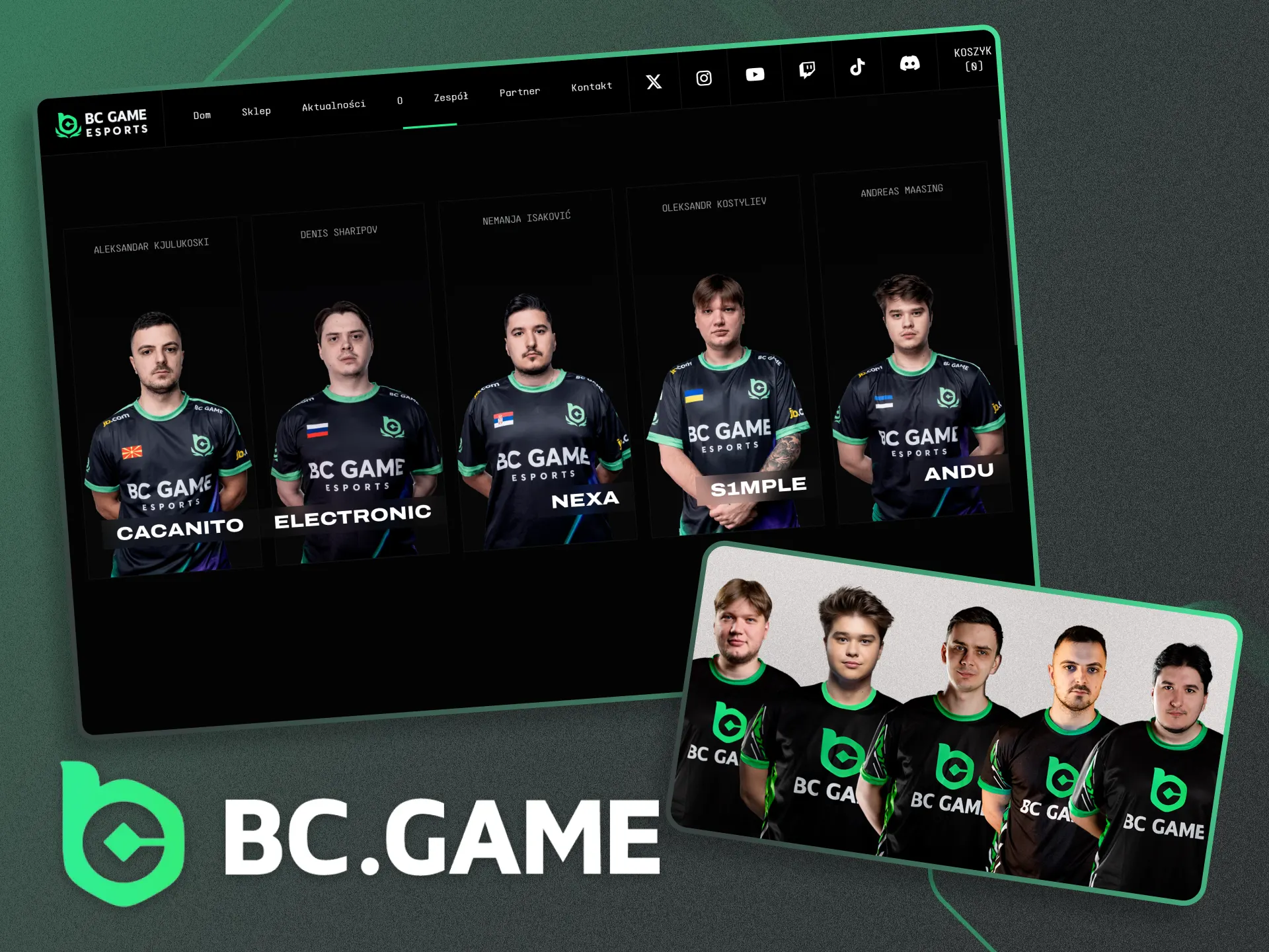 The official BCGame Esports visual style blends neon colors with a bold modern design.
